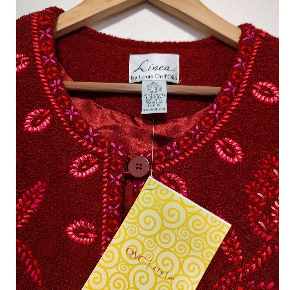 Linea by Louis Dell'Olio Red Raspberry Embroidered Wool Blend Button Up Coat 2X - Picture 6 of 10